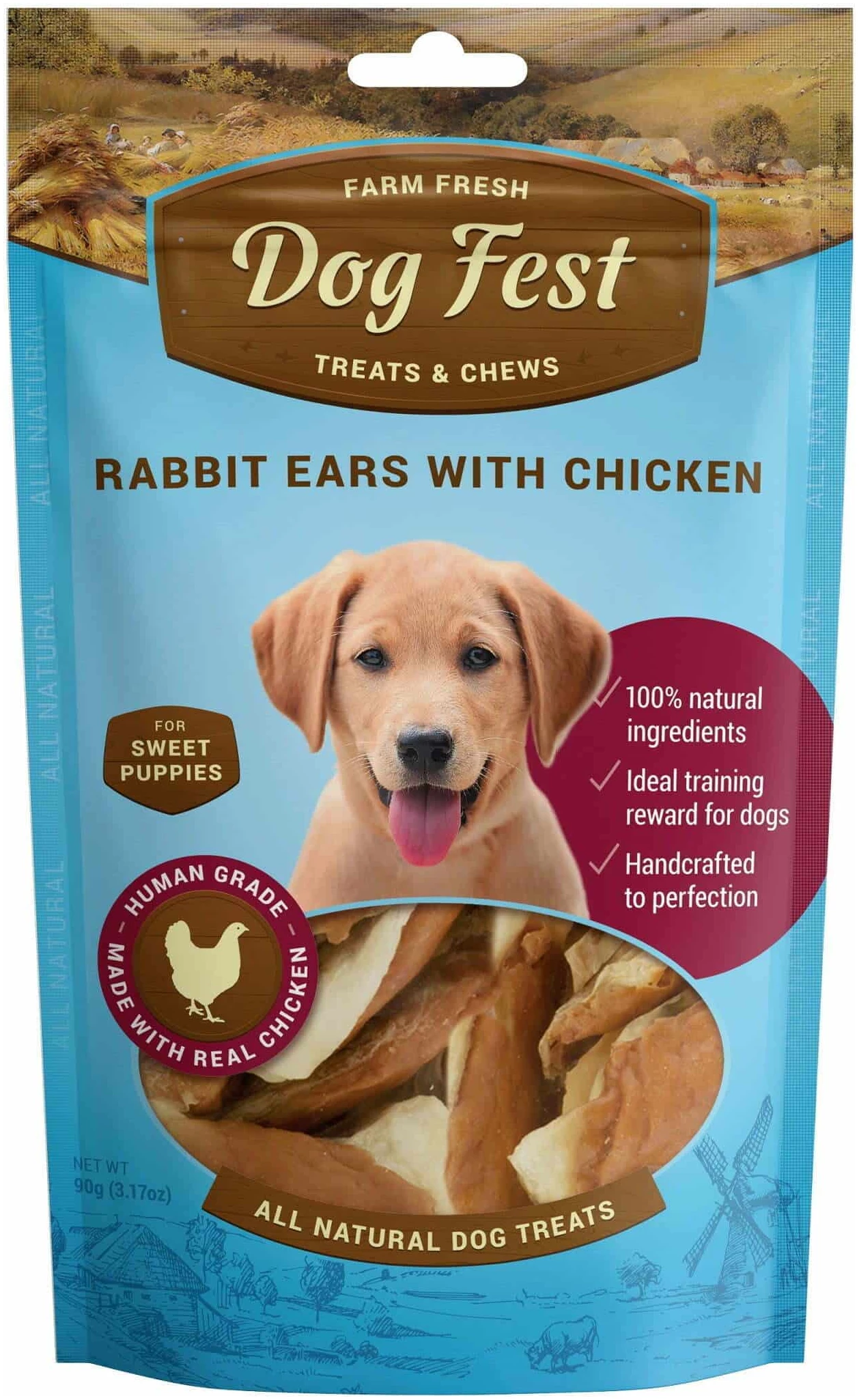חטיף אוזני ארנב עם עוף לגורי כלבים 90 גרם | Dog Fest