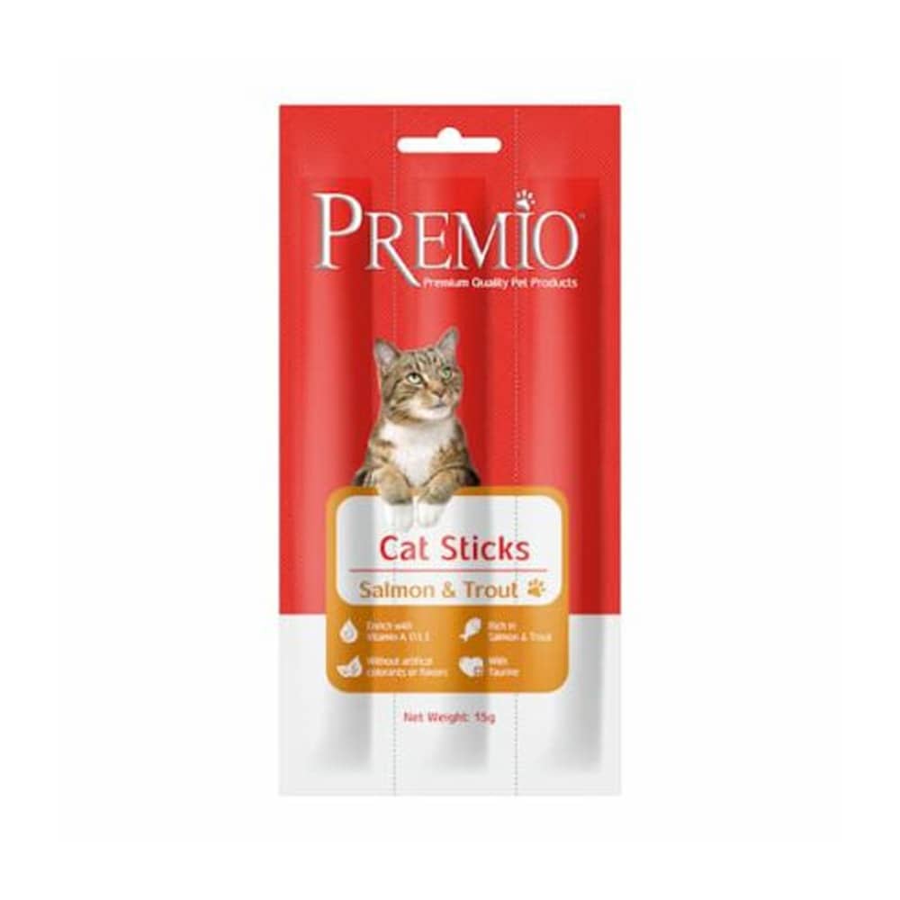 חטיף רך לחתולים בטעם סלמון ופורל 15 גרם | Premio Cat Sticks Salmon & Trout