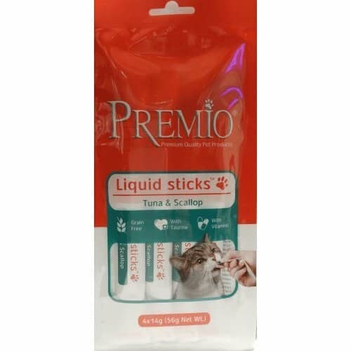 חטיף נוזלי לחתולים בטעם טונה וצדפות 56 גרם | Premio Liquid Sticks Tuna & Scallop