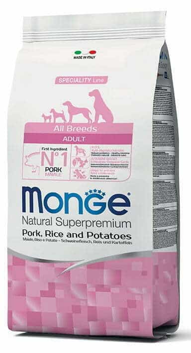 מזון יבש לכלבים בוגרים 12 ק"ג | Monge Adult Pork, Rice & Potatoes
