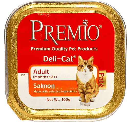 מעדן רטוב לחתולים בוגרים בטעם סלמון 100 גרם | Premio DeliCat Salmon Adult Cat Food