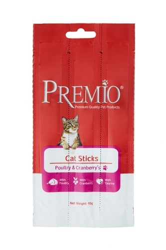 חטיף רך לחתולים בטעם עוף וחמוציות 15 גרם | Premio Sticks Poultry & Cranberry's