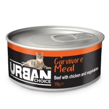 מעדן פטה לחתולים בקר, עוף וירקות 70 גרם | Urban Choice