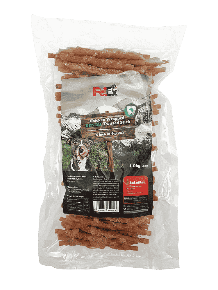 חטיף דנטלי לכלבים 1 ק"ג | PetEx Twist Stick Chicken