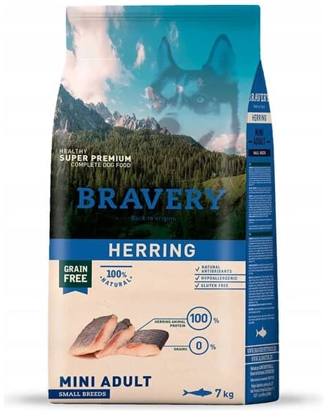 מזון יבש לכלבים בוגרים מגזע קטן 2 ק"ג | Bravery Herring Mini Adult