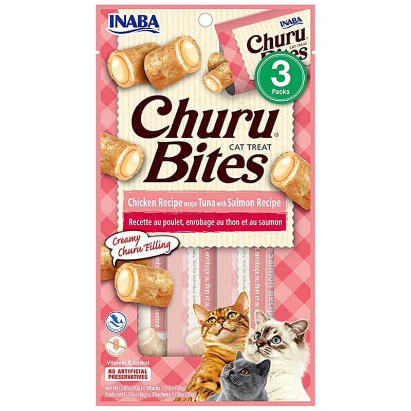 חטיף לחתולים בטעם עוף , טונה וסלמון 30 גרם | INABA Churu Bites Chicken with Tuna and Salmon