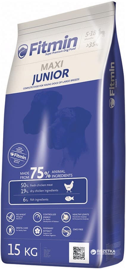 מזון יבש לגורי כלבים מגזע גדול 15 ק"ג | FITMIN Super Premium Large Breed Puppy