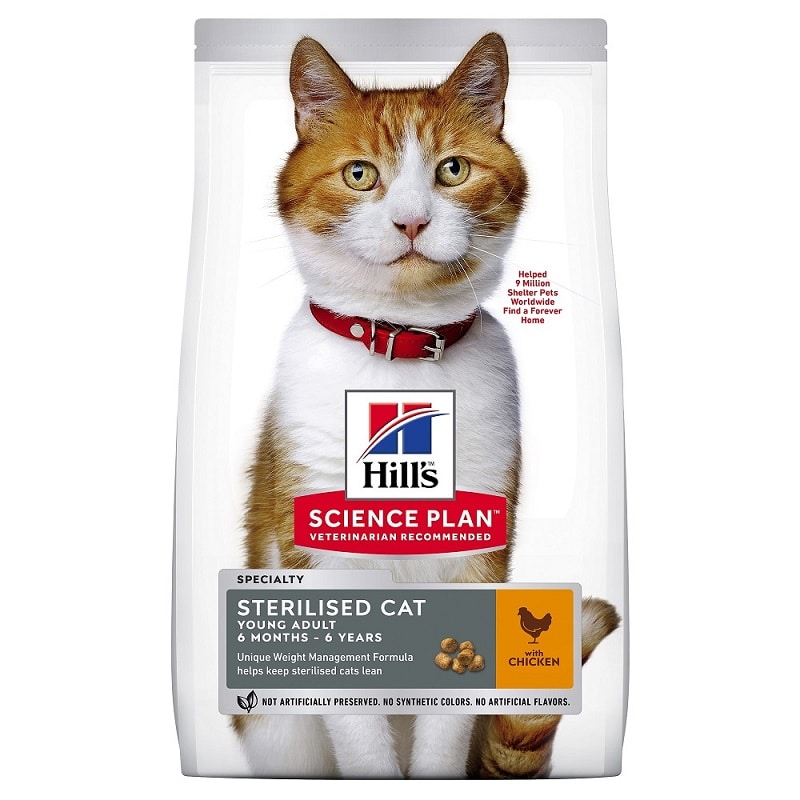 מזון יבש לחתולים בוגרים מסורסים 3 ק"ג | Hill's Science Plan Sterilised Cat Chicken