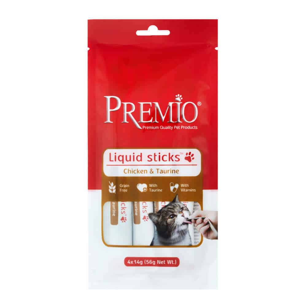 חטיף נוזלי לחתולים בטעם עוף וטאורין 56 גרם | Premio Liquid Sticks Chicken & Taurine