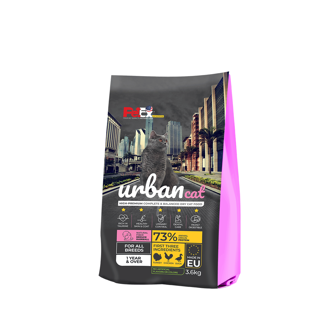 מזון יבש לחתולים בוגרים 3.6 ק"ג | PetEx Urban Cat