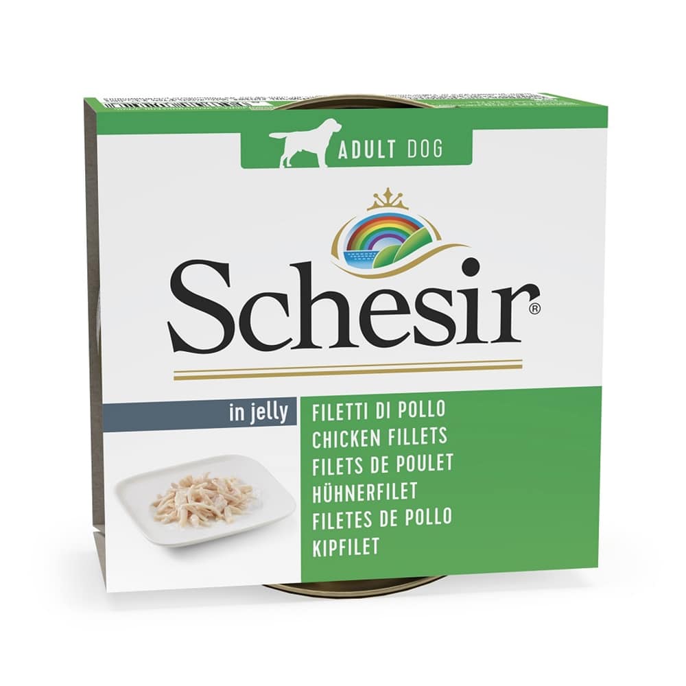 מעדן רטוב לכלבים נתחוני עוף בג'לי 150 גרם | Schesir Dog Wet Food Chicken in Jelly