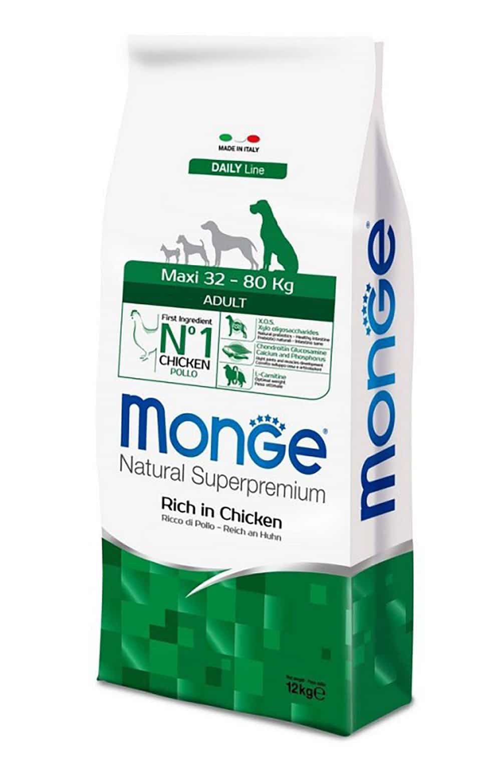 מזון יבש לכלבים בוגרים מגזע גדול 12 ק"ג | Monge Maxi Adult Chicken and Rice