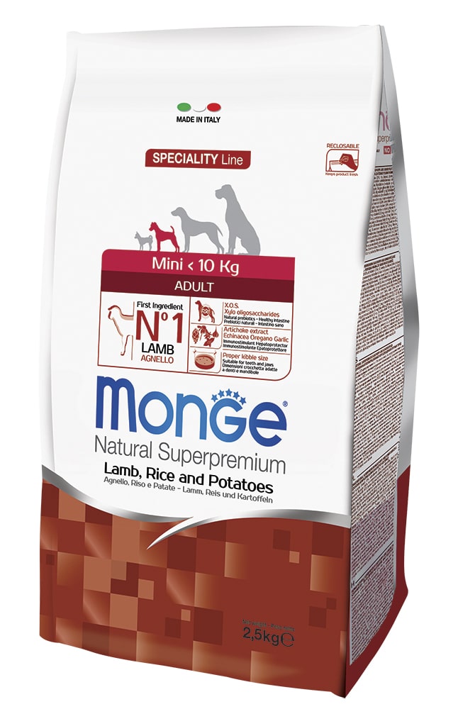 מזון יבש לכלבים בוגרים מגזע קטן 2.5 ק"ג | Monge Adult Mini Lamb and Rice