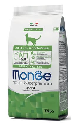 מזון יבש לחתולים בוגרים בטעם ארנבת 1.5 ק"ג | Monge Adult Cat Rabbit