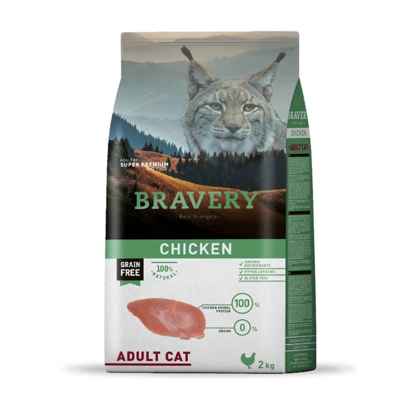 מזון יבש לחתולים בוגרים 2 ק"ג | Bravery Adult Cat Chicken