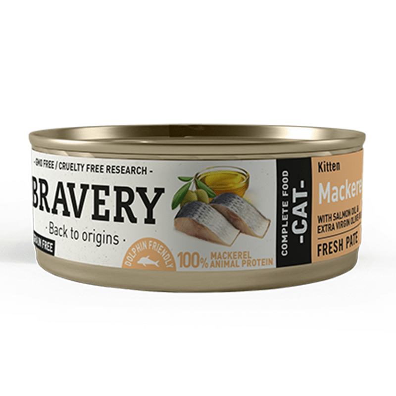 מעדן רטוב לחתולים גורי בטעם מקרל 80 גרם | BRAVERY