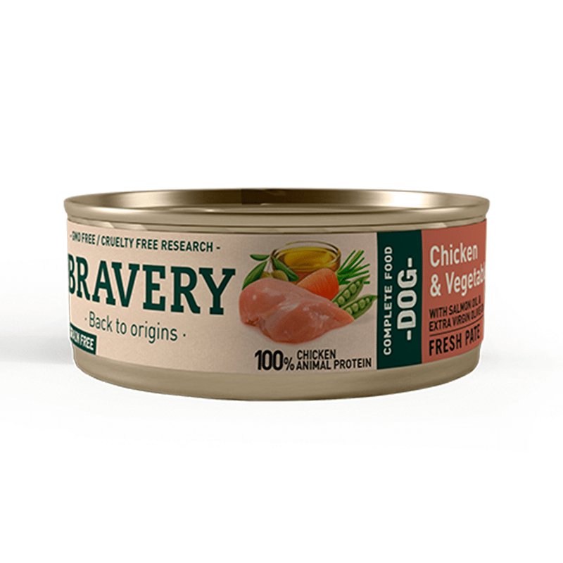 מזון רך לכלבים בטעם עוף וירקות 80 גרם | BRAVERY