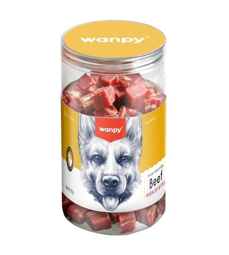 חטיף נגיסי בקר משויש לכלבים 300 גרם | Wanpy Beef Bites