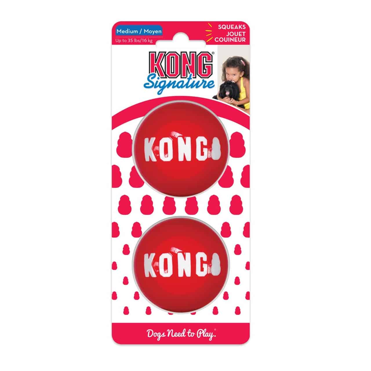צעצוע כדור סיגנאצ'ור לכלבים בינוניים 2 יח' | KONG Signature Balls