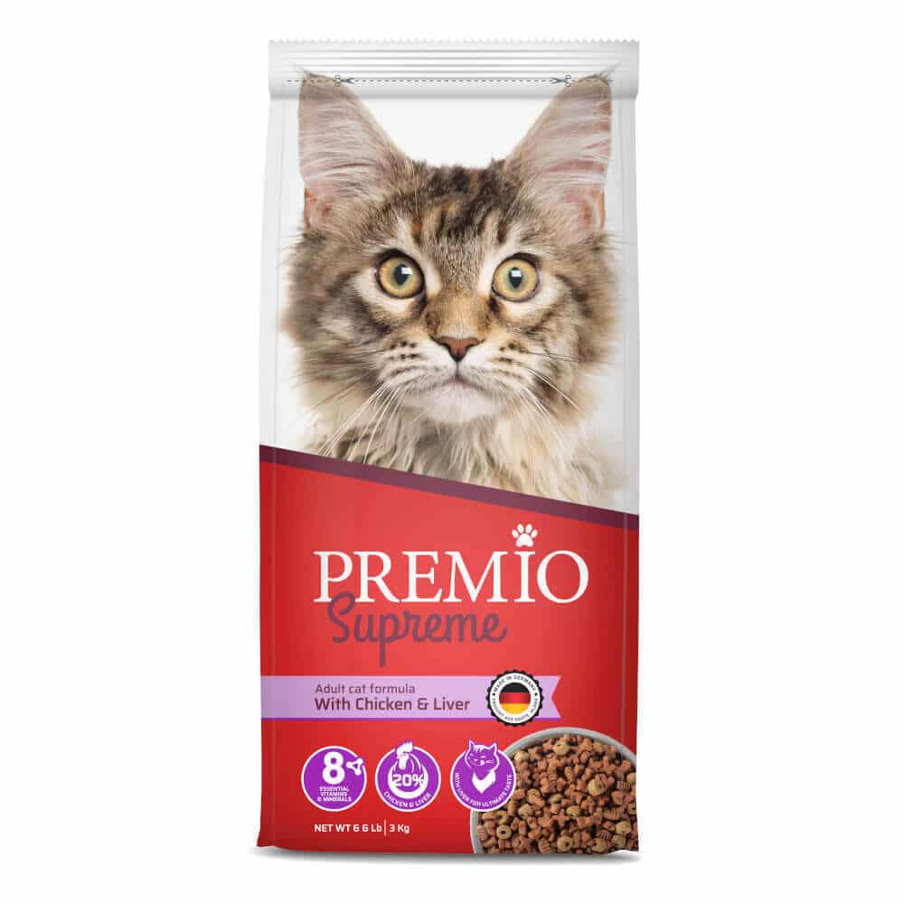 מזון יבש לחתולים בוגרים בטעם עוף וכבד 3 ק"ג | PREMIO