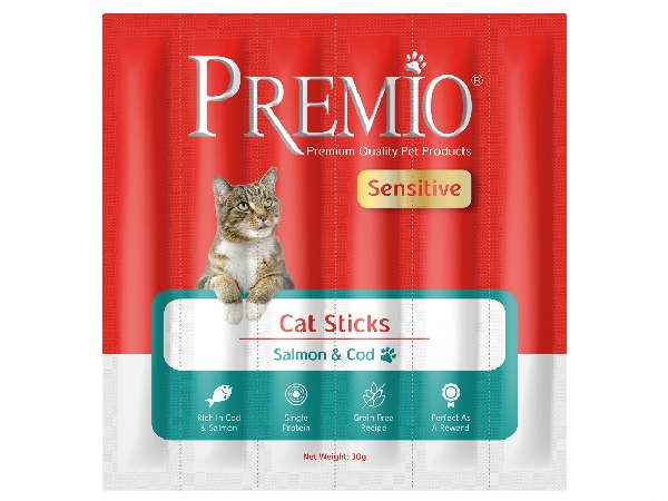 חטיף רך לחתולים בטעם סלמון וקוד 30 גרם | Premio Stick Sensitive Salmon & Cod