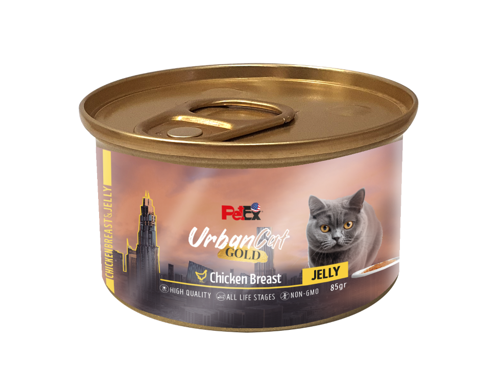 מעדן ג'לי לחתולים בטעם חזה עוף 85 גרם | PetEx Urban Cat Gold