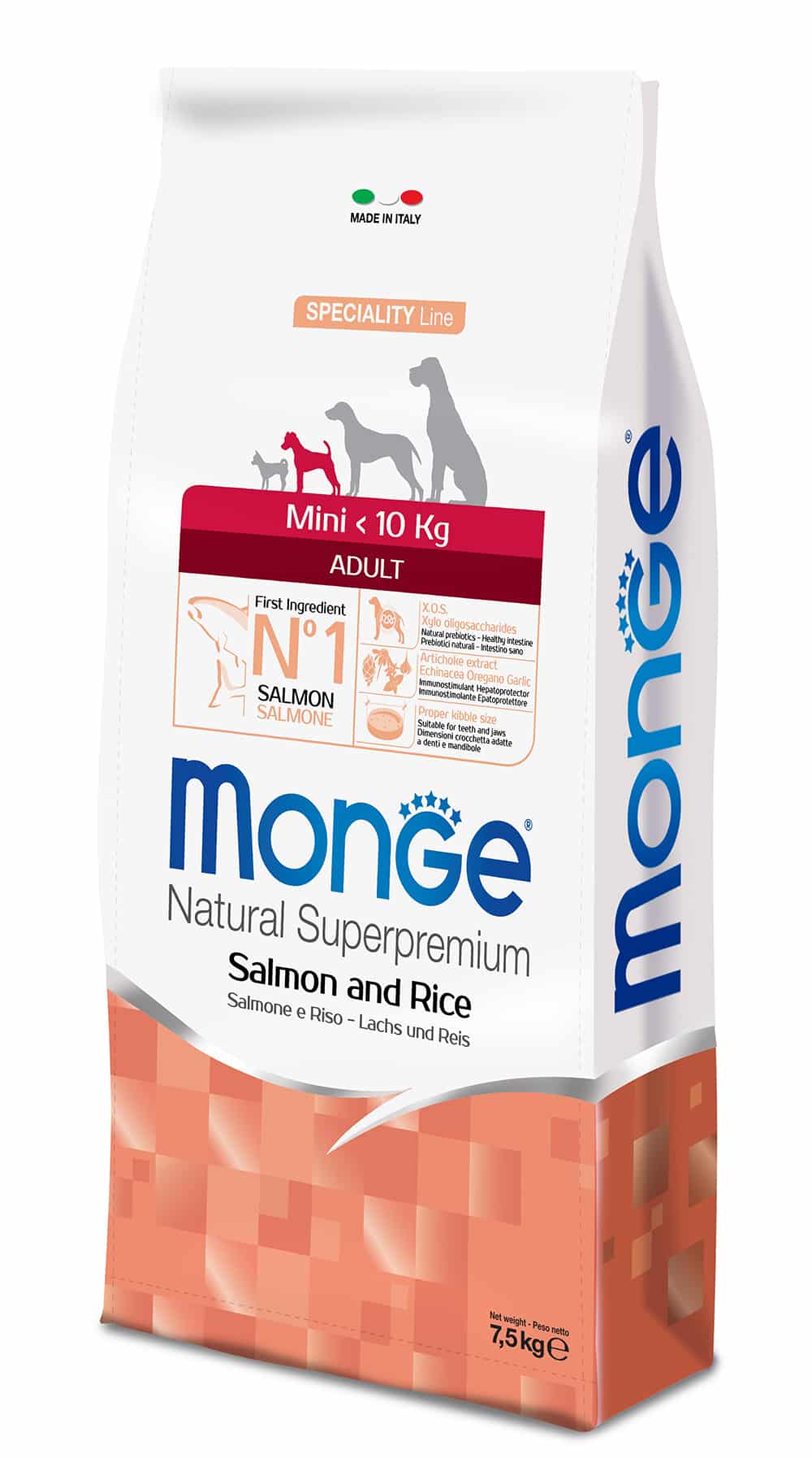 מזון יבש לכלבים בוגרים קטנים 7.5 ק"ג | Monge Mini Adult Salmon and Rice