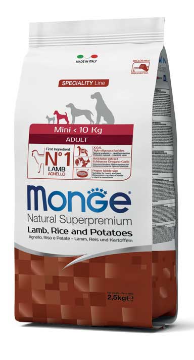 מזון יבש לכלבים בוגרים מגזע קטן 7.5 ק"ג | Monge Adult Mini Lamb Rice