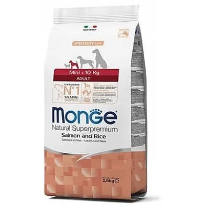 מזון יבש לכלבים בוגרים מגזע קטן 2.5 ק"ג | Monge Adult Mini Salmon & Rice