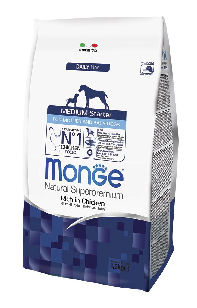 מזון יבש לגורי כלבים בינוניים 1.5 ק"ג | Monge Medium Starter Chicken