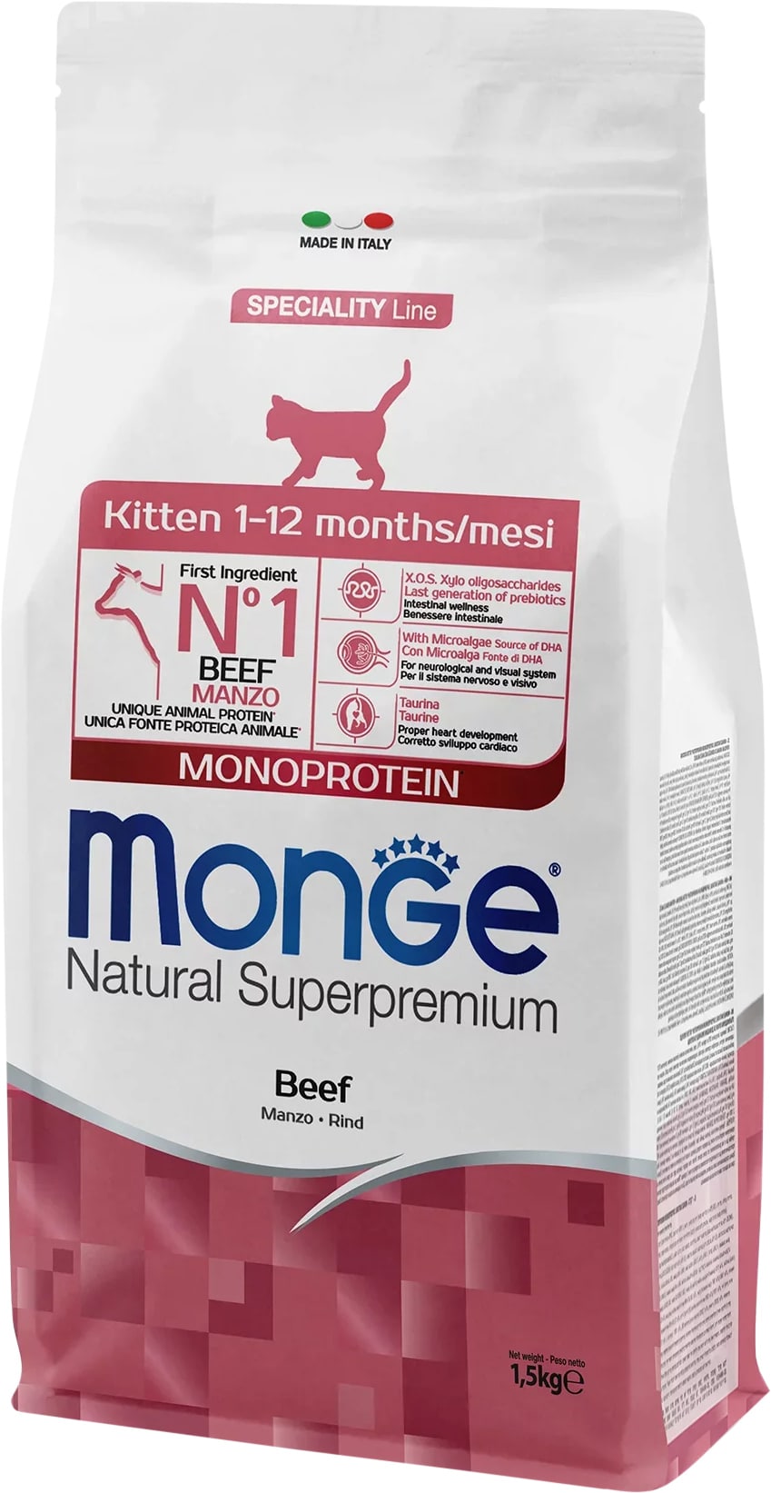 מזון יבש לגורי חתולים 1.5 ק"ג | Monge Kitten Beef