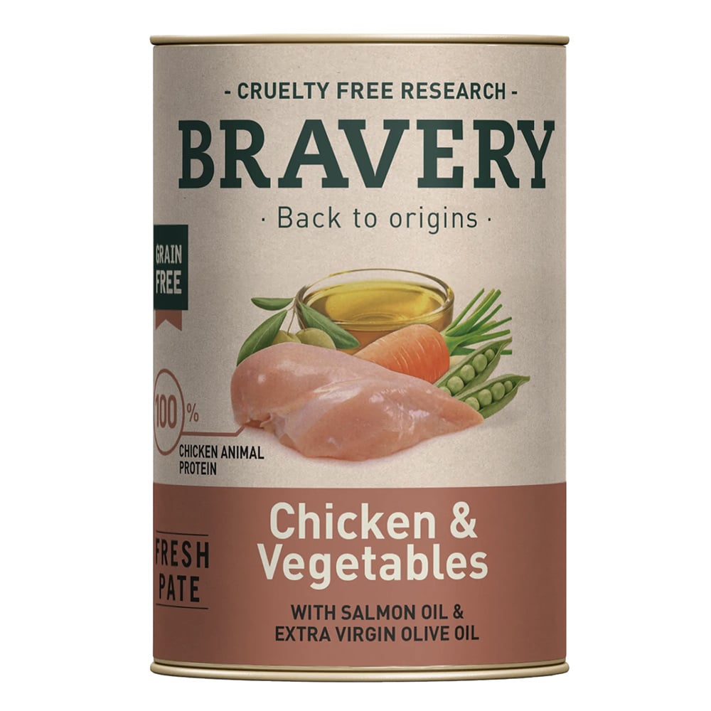שימורים לכלבים בטעם עוף וירקות 290 גרם | BRAVERY