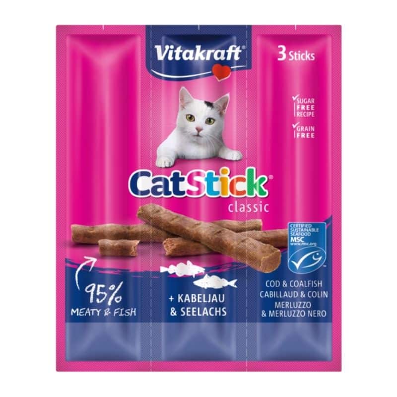 חטיף סטיק לחתולים בטעם דג בקלה וזהבון 18 גרם | Vitakraft Cat Stick