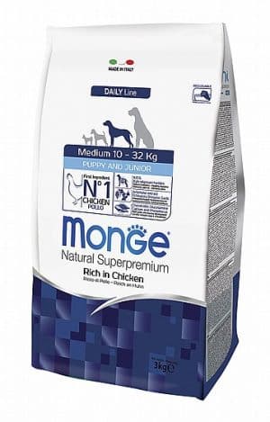 מזון יבש לגורי כלבים מגזע בינוני 3 ק"ג | Monge Medium Puppy & Junior Chicken