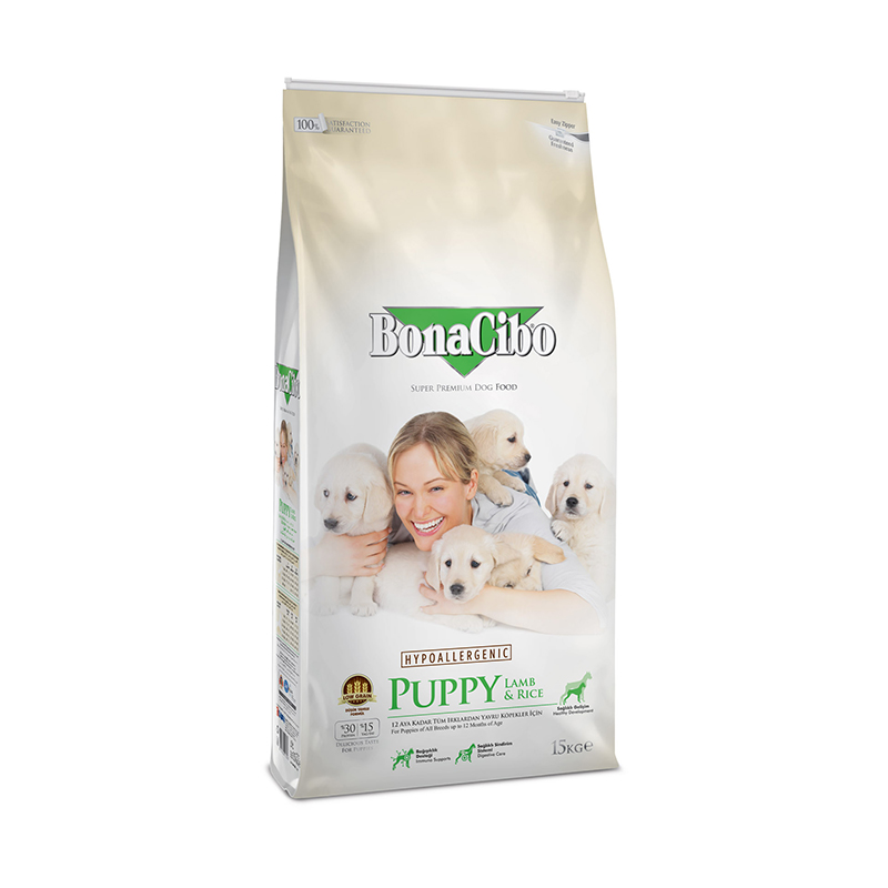 מזון יבש לגורי כלבים בטעם כבש ואורז 15 ק"ג | BonaCibo Puppy Lamb & Rice