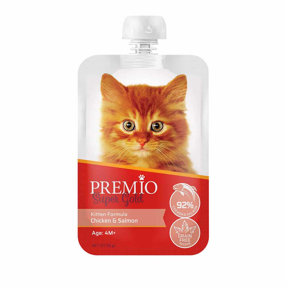 חטיף נוזלי לחתלתולים בטעם עוף וסלמון 90 גרם | Premio Kitten Puree Chicken & Salmon
