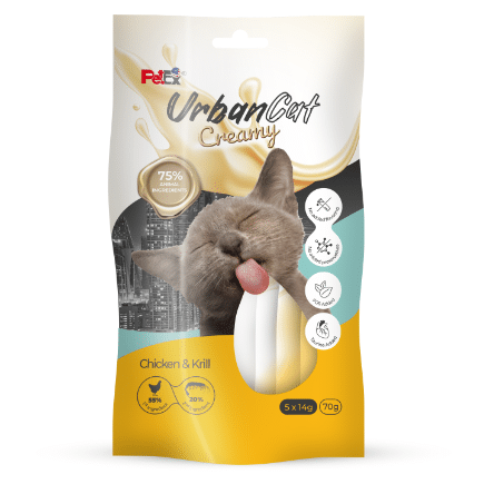 חטיף קרמי לחתולים בטעם עוף וקריל 70 גרם | PETEX Urban Cat Creamy