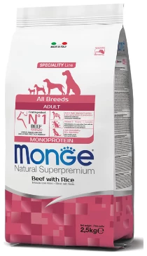 מזון יבש לכלבים בוגרים לכל הגזעים 2.5 ק"ג | Monge Adult Beef and Rice