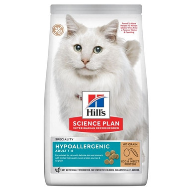 מזון יבש לחתולים בוגרים היפולרגני 1.5 ק"ג | Hill's Science Plan Hypoallergenic Adult Cat Food with Egg & Insect Protein