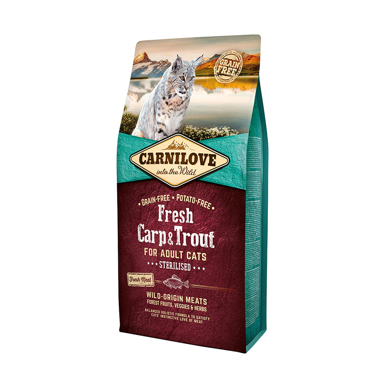 מזון יבש לחתולים בוגרים קרפיון ופורל 6 ק"ג | Carnilove Fresh Carp & Trout
