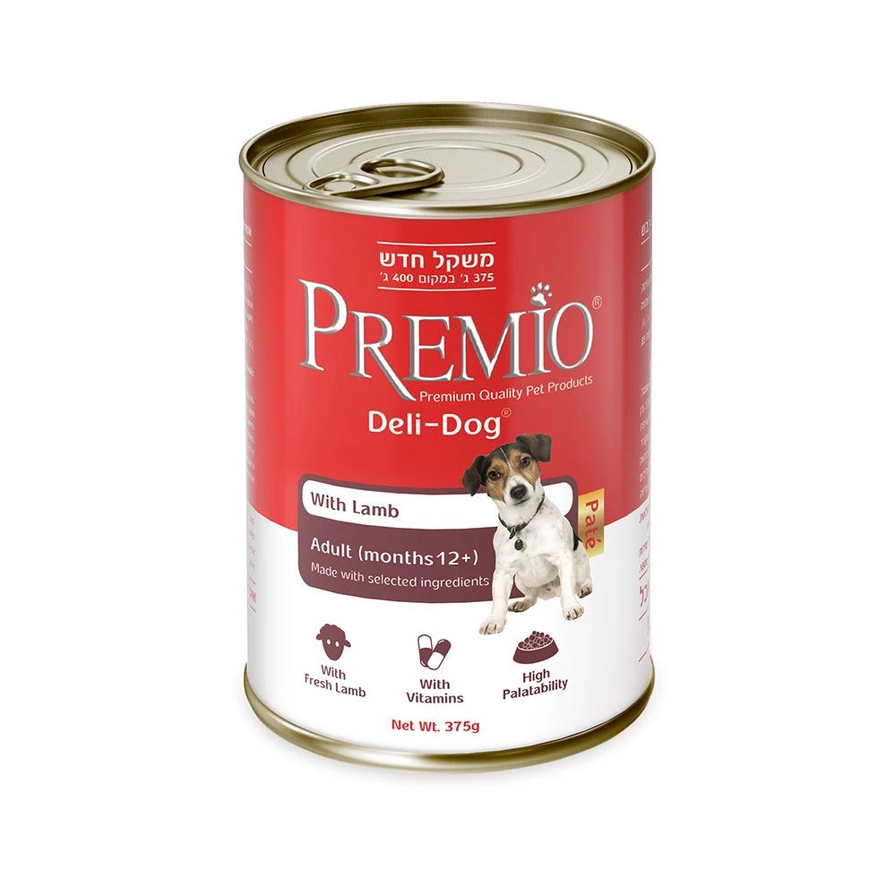 שימור פטה לכלבים בוגרים בטעם כבש 375 גרם | Premio Deli-Dog