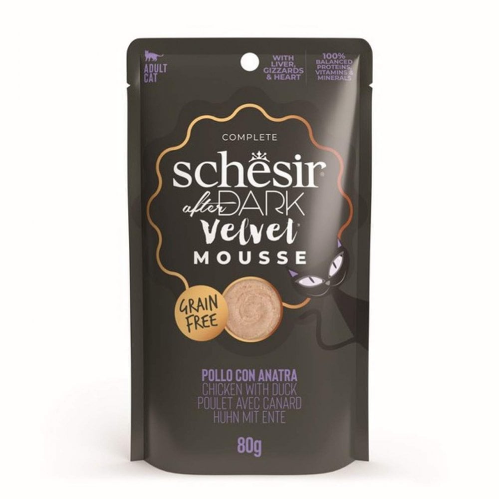 מעדן לחתולים בטעם מוס עוף וברווז 80 גרם | Schesir After Dark Velvet Mousse Chicken with Duck