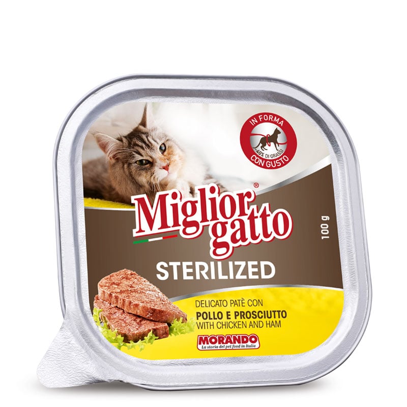 מעדן לחתולים מעוקרים בטעם עוף וחזיר 100 גרם | MIGLIOR GATTO Sterilized Chicken and Pork