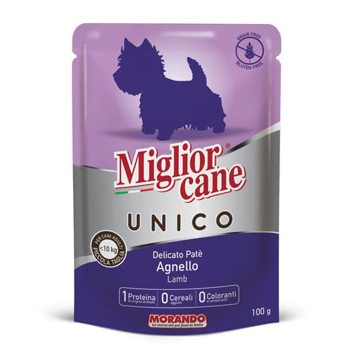 מזון רטוב (פאוץ') לכלבים בוגרים 100 גרם בטעם כבש | Morando Unico