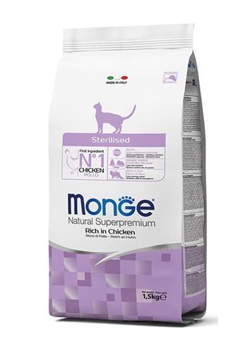 מזון יבש לחתולים מסורסים 10 ק"ג | Monge Natural Sterilised Rich in Chicken