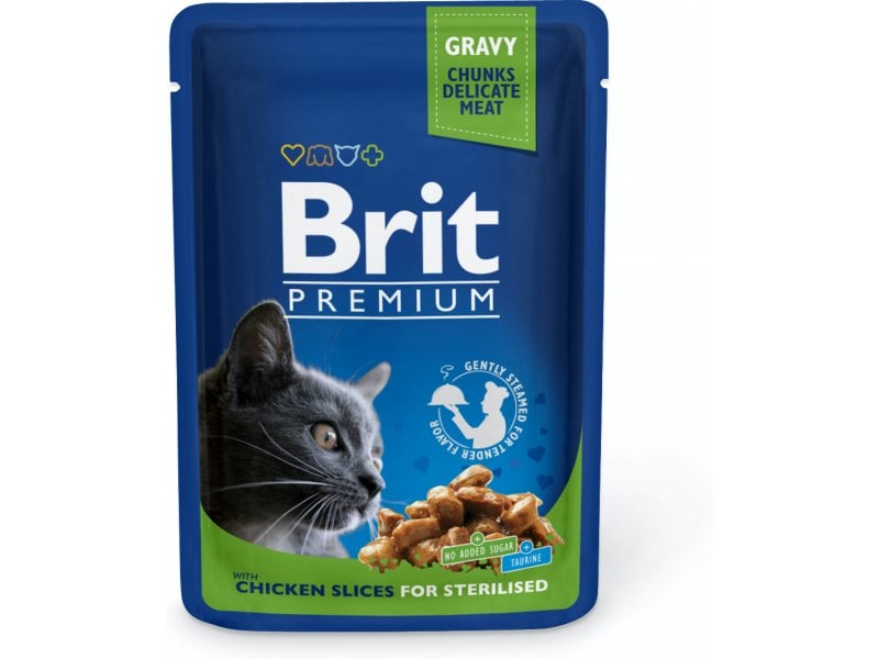 מזון רטוב לחתולים בוגרים 100 גרם | Brit Premium Feline Chicken Slices in Gravy