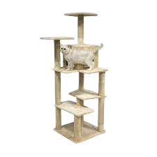 מגרדת עץ עם בית חתול 65X55X162.5 ס"מ | Pawise Wooden Cat Scratcher with House 65X55X162.5 cm