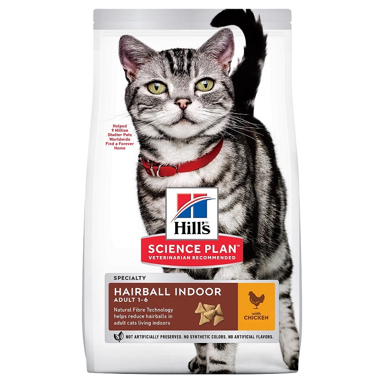 מזון יבש לחתולים בוגרים 3 ק"ג | Hill's Science Plan Hairball+Indoor adult Cat Food with Chicken