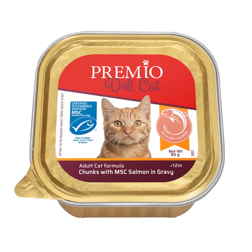 מעדן רטוב לחתולים בוגרים בטעם סלמון 100 גרם | Premio DeliCat Salmon Adult Cat Food