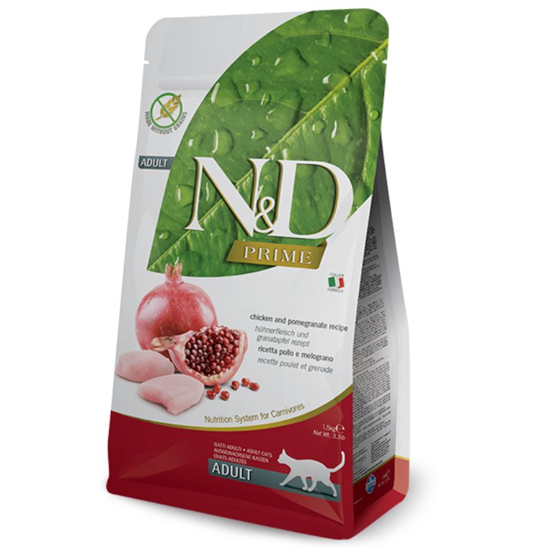 מזון יבש לחתולים בוגרים עוף ורימון 5 ק"ג | Farmina N&D Prime Adult Chicken & Pomegranate